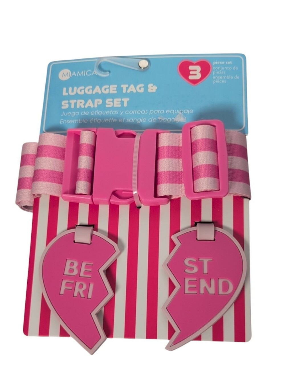 MIAMICA Pink Striped Best Friends Luggage Tag & Strap Travel Set